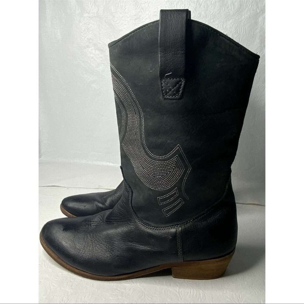 Array Black Leather Boots Silver Embellished West - image 1